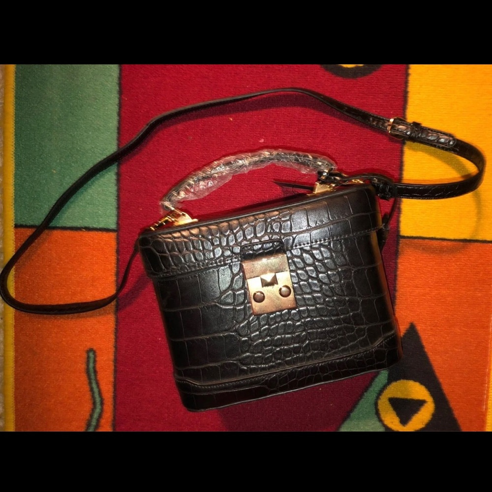 Faux leather black boxed purse